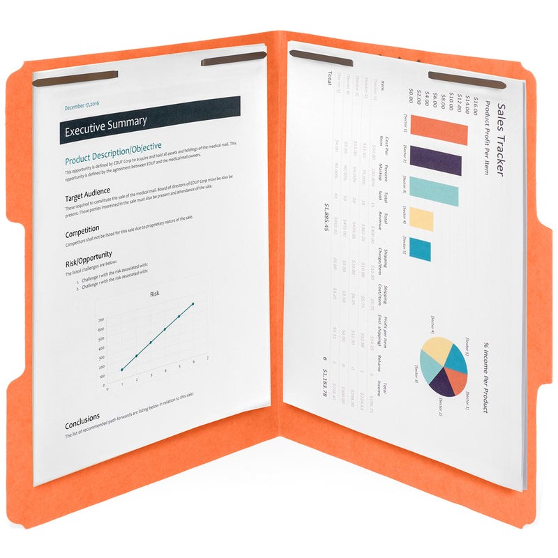 Blue Summit Supplies 50 Orange Fastener File Folders - 1/3 Cut Reinforced Tab - Durable 2 Prongs Bonded Fastener Designed to Organize Standard Medical Files, Office Reports - Letter Size, Orange, 50 Pack - Image 2